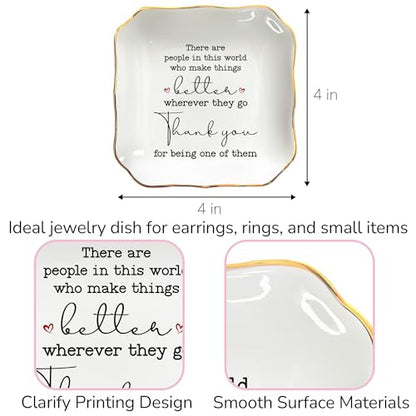 Thank You Gifts for Women, Retirement Gifts - 4x4 Ceramic Dish Tray | Retirement Gift for Woman, Ring Dish for Women, Appreciation Decor, Gold Trim Design, Polished Finish, Ready to Gift