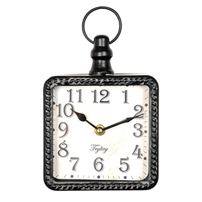 Retro Rectangle Metal Silent Small Wall Clock Black Rectangle | Battery Operated Vintage Decor Wall Clocks, Antique Old Design Style, for Farmhouse,Kitchen,Bedroom,Bathroom Rectangle