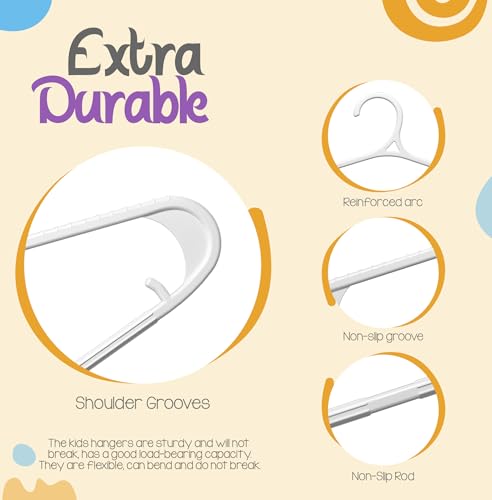 Utopia Home Kids Hangers 60 Pack – 11 Inch Non-Slip Baby Hangers White | Non-slip shoulder grooves | Strap hooks | Pants bar | Ideal for children's & infant clothes