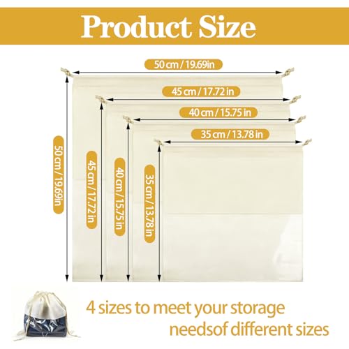 16 Pcs Beige Dustproof Drawstring Bags Purse Dust Storage Bags for Handbags Covers Non Woven Fabric Cloth Pouch String Packing Organizer Shoe Pouch(4 Sizes)