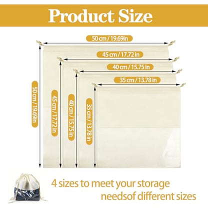 16 Pcs Beige Dustproof Drawstring Bags Purse Dust Storage Bags for Handbags Covers Non Woven Fabric Cloth Pouch String Packing Organizer Shoe Pouch(4 Sizes)