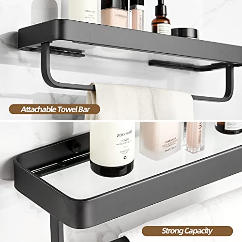 Bathroom Shelves Wall Mounted Glass Shelf for Floating Shelf Tempered Glass Shelves 2 Tier Bathroom Wall Organizer(Black)