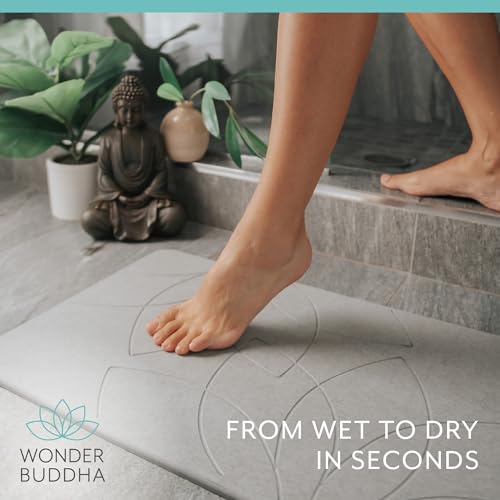 Wonder Buddah Diatomaceous Earth Bath Mat, Lotus | Quick-dry, antimicrobial, non-slip backing pad, millions of micro-pores, 5.9 lb, sanding tool incl.