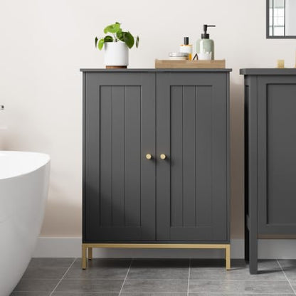 Bathroom Storage Cabinet, Freestanding Floor Cabinet, Black | Bathroom Organizers and Storage, Adjustable Shelves, Small Cabinet for Bathroom Living Room Laundry Room