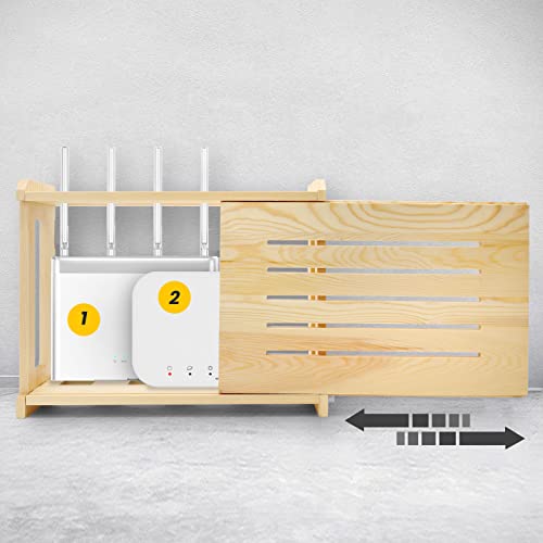 Wooden Router Shelf Wall Mount WiFi Router Storage Box Modem Cable Router Cover Organized Power Strip Cable Management Hider Rack Need Assembly 14.9 * 9.8 * 5.4 in (L* H * W)