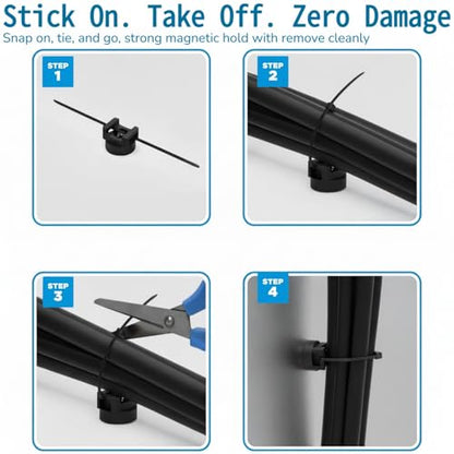 225-Pc Magnetic Cable Ties Set,Magnetic Zip Tie Mounts & Cable Ties | Magnetic Wire Holder, 25 Magnetic Cable Holders & 200 Zip Ties, Magnet Cable Tie Mounts for Cables, Wires, Cords, Hoses-22 mm
