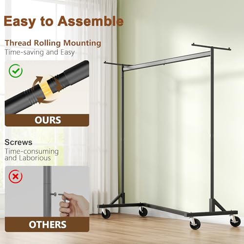 Hoctieon Z Clothes Rack with Cover, Metal Heavy Duty Clothing Rack, Rolling Garment Rack with Wheels, with Dustproof Cover Waterproof Protector, with 2 Durable Zippers, for Hanging Clothes, Black