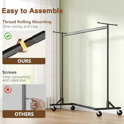 Hoctieon Z Clothes Rack with Cover, Metal Heavy Duty Clothing Rack, Rolling Garment Rack with Wheels, with Dustproof Cover Waterproof Protector, with 2 Durable Zippers, for Hanging Clothes, Black
