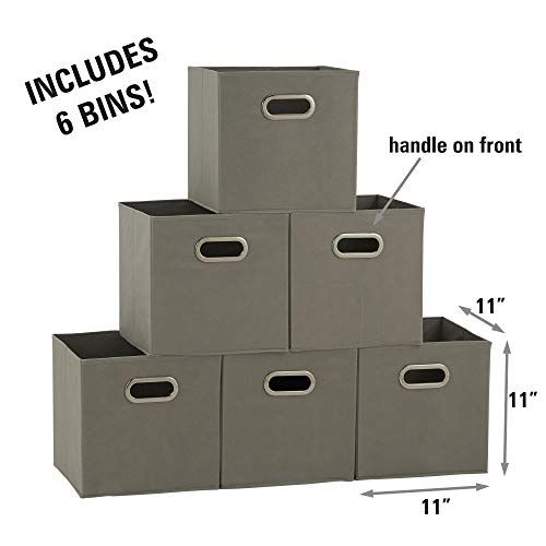 Household Essentials Fabric Storage Bins in Strong Poly‑Woven Fabric, Sturdy Chipboard Sides, Grommet Front Handle, Dove Gray Finish, Set of 6