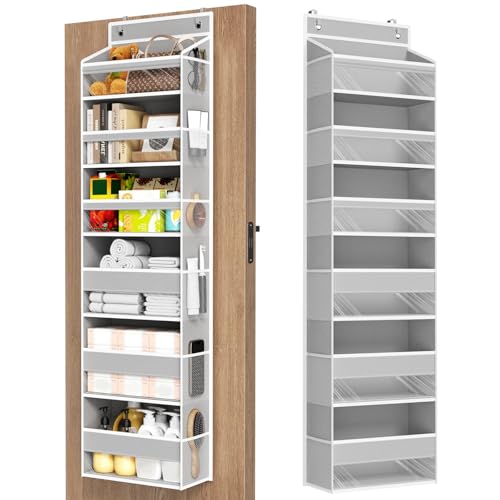 6 Tiers Over The Door Organizer, Behind The Door Storage Hanging Shelves | Heavy Duty Hanging Organizer Storage with Large Capacity Pockets for Closet Wall Bathroom Bedroom Nursery Pantry, 1 Grey