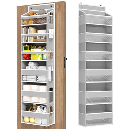 6 Tiers Over The Door Organizer, Behind The Door Storage Hanging Shelves | Heavy Duty Hanging Organizer Storage with Large Capacity Pockets for Closet Wall Bathroom Bedroom Nursery Pantry, 1 Grey