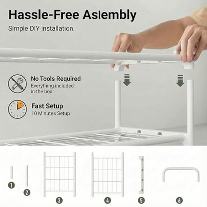 3-Tler Shoe Rack Organlzer, Rustproof lron, Spaclous Shoe Storage Shelf for Closet or Entryway, Fits Sneakers & Slippers, White