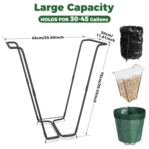 Outdoor Trash Bag Holder Metal Garden Trash Bag Holder for Yard Waste Stand Holds 30-45 Gallons Leaf Bag Holder with 4 Clips for Leaves Camping Lawn Party Weeding Yard Gardening（1pcs+4clips）