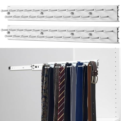 Blulu 2 Pcs 13.8'' Sliding Tie Rack Hangers for Closet, 25 Tie Each, Silver | Includes 2 Silver 13.8 Inch Metal Racks with 25 Hooks Each and 12 Screws; Full-extension Ball-bearing Slides for Easy Access