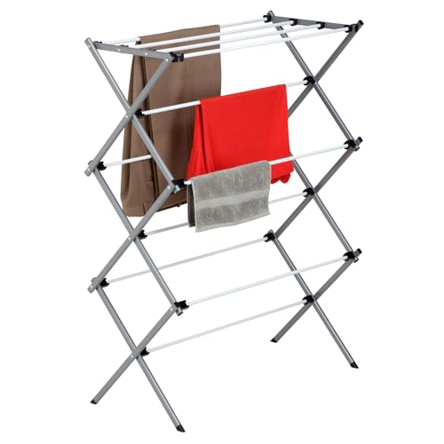 Honey-Can-Do Deluxe Metal Collapsible Clothes Drying Rack, 50 lbs, 29" x 14.2" x 42.1", White & Grey