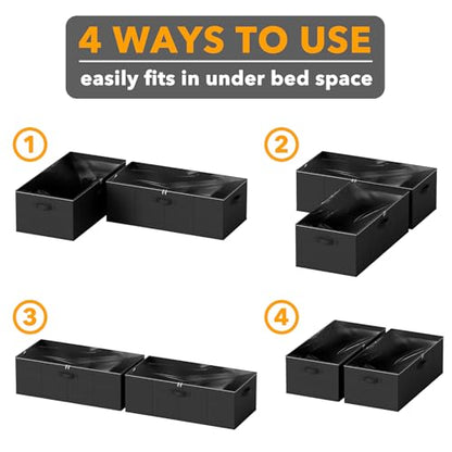 SpaceAid 2 Pack 10" High Under Bed Storage Containers, Large Underbed Storage Organizer Bins with Lids for Bedroom, Dorm, Clothes, Closet Organization, Bed Sheets and Blankets (Black)