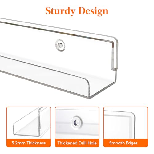 Lifewit Narrow Acrylic Floating Shelves for Vinyl Record 12", Clear 6 Pack | Wall Shelf for Nail Polish, Book, Picture, Makeup, Album Covers Display Organizer for Bedroom, Living Room, Bathroom Decor