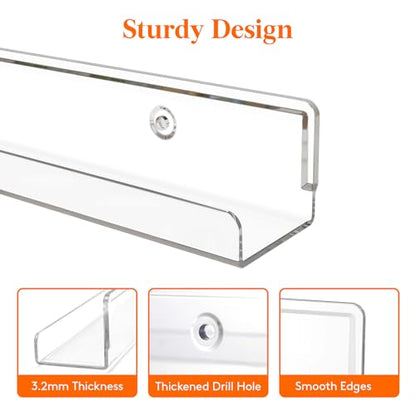 Lifewit Narrow Acrylic Floating Shelves for Vinyl Record 12", Clear 6 Pack | Wall Shelf for Nail Polish, Book, Picture, Makeup, Album Covers Display Organizer for Bedroom, Living Room, Bathroom Decor