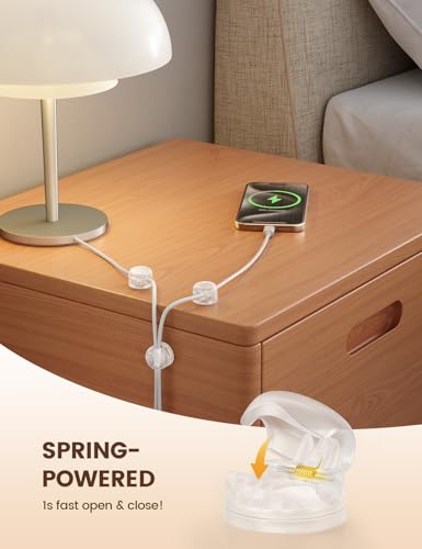 Lamicall 6Pack Clear Rotatable Cord Organizer, [1s Lock] Spring Cable Clips | Phone Charger Cord Holder, Desk Cable Management, Adhesive for Nightstand Office Drom Room, Christmas Decor Accessories