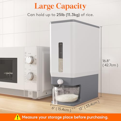 Lifewit Rice Dispenser 25 Lbs, Airtight Storage with Measuring Cup, Grey