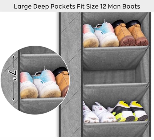 SLEEPING LAMB Over The Door Shoe Organizer for Closet with Large Deep Pockets, Narrow Shoe Rack for Door Hanging Boots Storage, Grey
