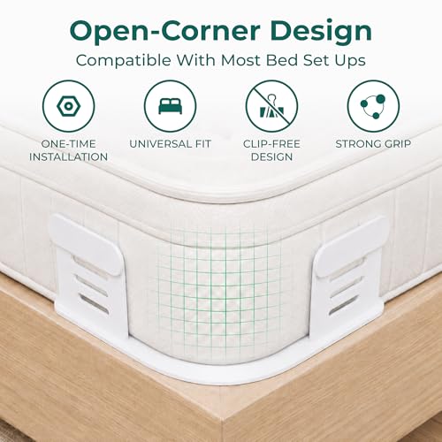 Bed Sheet Holders for Corners, Fitted Sheet Holder & Sheet Fasteners, No More Loose Sheets, Keep Sheets Firm & Tight, No-Slip Lock Design, Fit All Mattress Sizes