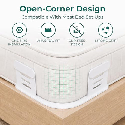 Bed Sheet Holders for Corners, Fitted Sheet Holder & Sheet Fasteners, No More Loose Sheets, Keep Sheets Firm & Tight, No-Slip Lock Design, Fit All Mattress Sizes