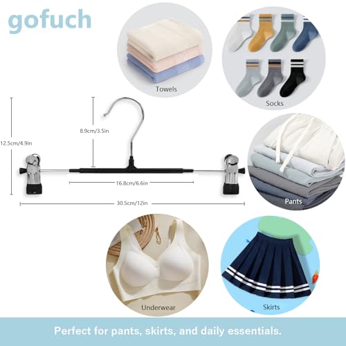 Pants Hangers with Clips - 8 Pack Heavy Duty, Non-Slip Adjustable Space Saving Skirt Hangers for Pants, Jeans, Shorts | Black | 12 Inch