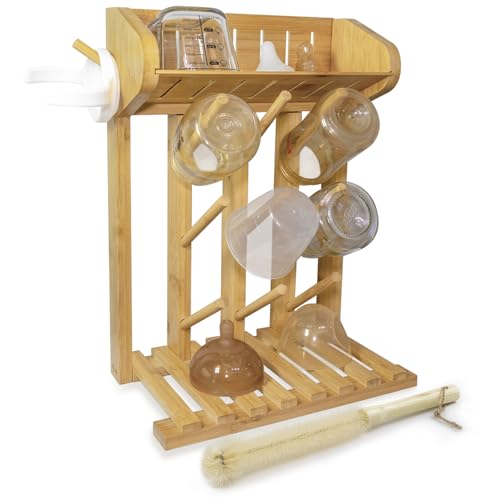 Bamboo Baby Bottle Drying Rack, Vertical Space Sav... (Natural Bamboo | Bamboo)
