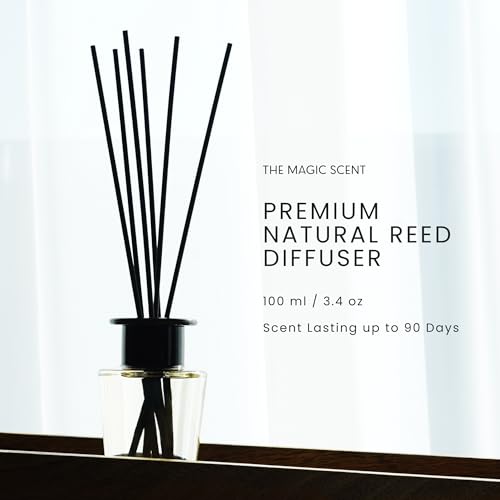 The Magic Scent Oud Wood Oil Reed Diffuser Set, 3.4 Fl Oz Reed Diffusers | Premium Fiber Reeds for Gentle Dispersal. Lasting for Up to 2 Months. Natural, Non toxic Reed Diffusers for Home.