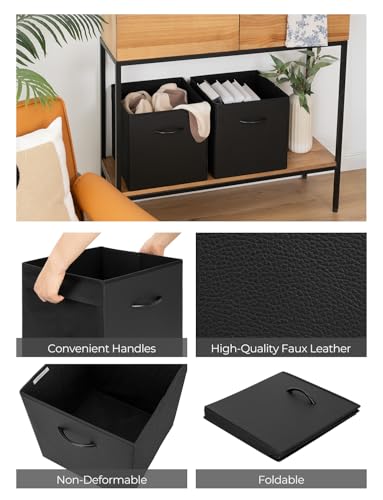 StorageWorks Black Storage Cubes, 13-inch Leather Bins with Handle, Cube Organizer Baskets for Shelves and Closet, Collapsible Storage Bins, 4-Pack