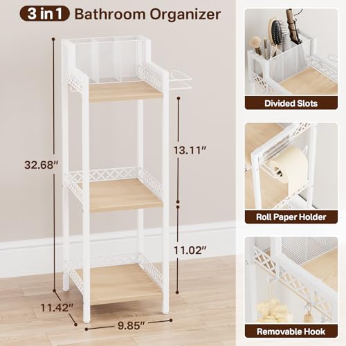 Slim Bathroom Storage Shelf Unit, Makeup Organizer for Small Spaces | 3 Tier Rustic Makeup Organizer for Cosmetic and Skincare, Space Saving Standing Shelves for Bathroom,Bedroom,Kitchen,Laundry