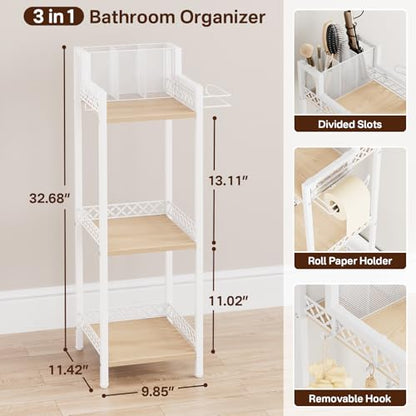 Slim Bathroom Storage Shelf Unit, Makeup Organizer for Small Spaces | 3 Tier Rustic Makeup Organizer for Cosmetic and Skincare, Space Saving Standing Shelves for Bathroom,Bedroom,Kitchen,Laundry