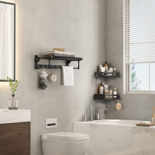 Corner Shower Caddy with Razor Holder Adhesive Shower Shelf Corner No Drilling Bathroom Corner Shower Organizer Storage Rack (2-Pack, Black)