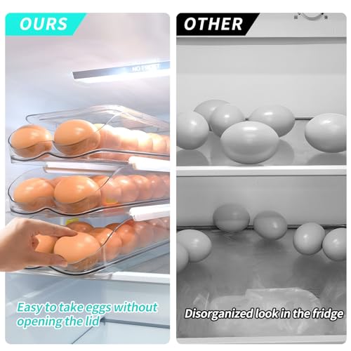 RoskDeewat Egg Holder for Fridge, Automatic Rolling Egg Container -2 Tier