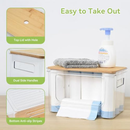 3 Pack Trash Bag Holder Dispenser with Lid Plastic... (3 Count | Clear + Yellow | Bamboo, Plastic)