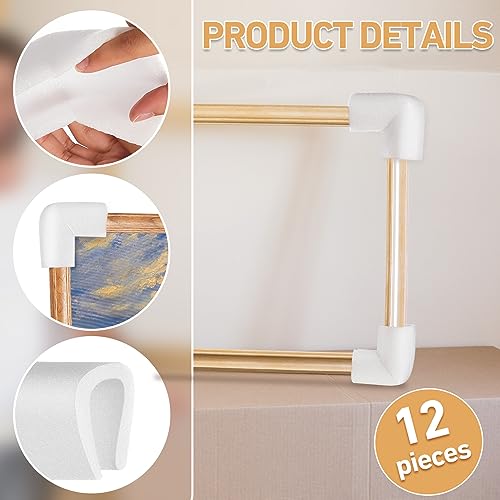 Frienda 12 Pcs Foam Corner Protectors for Moving TV, Packing Corner for Art | Picture Frame Edge Protectors for Shipping, U Shaped Channel Design, Easy Installation, 3.94 x 3.94 x 1.38 Inches