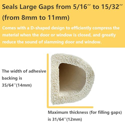 VITAM AMO Weather Stripping Seal Strip for Doors Windows 18 Feet, Self-Adhesive Backing Seals Large Gap (from 5/16 inch to 15/32 inch), Easy Cut to Size