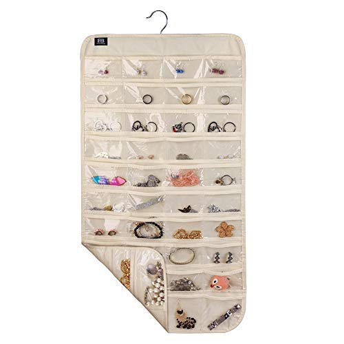 Hanging Jewelry Organizer,Accessories Organizer,80 Pocket Organizer for Holding Jewelries（Beige）