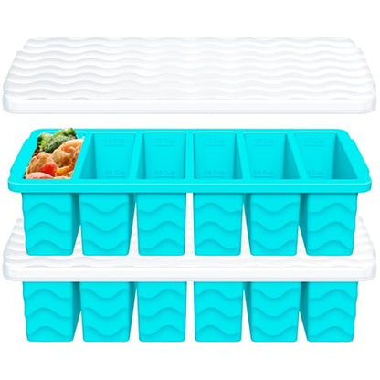1/2 Cup Silicone Freezer Molds with Lid, 2-Pack Silicone Freezer Trays for Soup, Sauce & Broth – Meal Prep Containers, Large Ice Cube Tray, Oven & Dishwasher Safe
