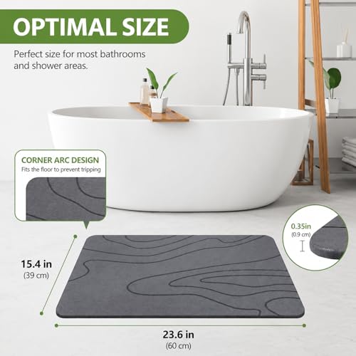 Stone Bath Mat – Non-Slip Diatomaceous Earth Shower Mat, Super Absorbent & Quick-Drying Bathroom Floor Mat, Easy-to-Clean Diatomite Bath Stone for Safer, Dryer Steps (23.6" x 15.4", Gray)
