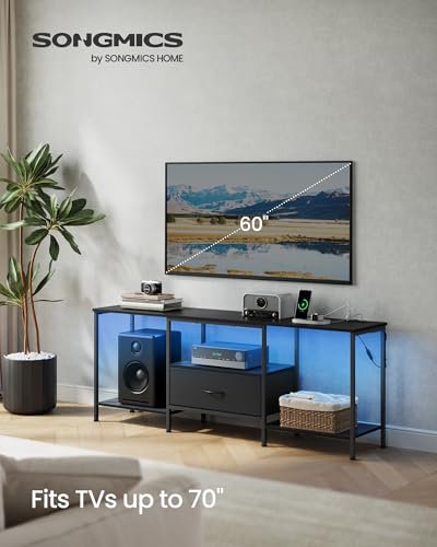 SONGMICS BELLAH Collection - TV Stand for TVs Up to 70 Inches, Media Console Table and Entertainment Center Unit for Living Room, with Shelves and Drawer, Steel, Modern, Ink Black ULGS131B101S