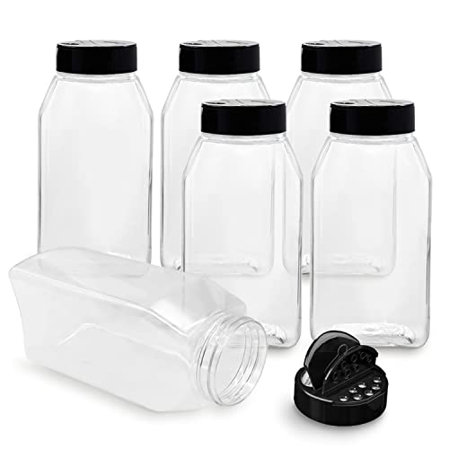 Plastic Spice Jars Bottle Containers with Black Cap, 32 Oz, 6 PACK