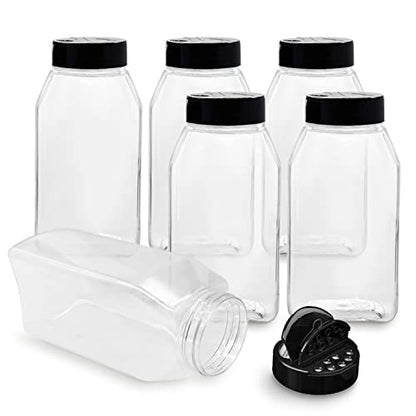Plastic Spice Jars Bottle Containers with Black Cap, 32 Oz, 6 PACK