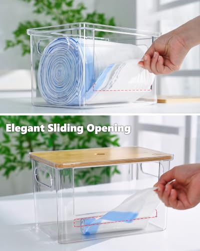 iCASA 5 in 1 Trash Bag Holder Dispenser Dishwasher & Laundry Pods Container | Large Stackable Under Sink Organizer Garbage Bag Dispenser for 13/30/33 Gallon Bags, Kitchen Pantry Clear Storage Bins