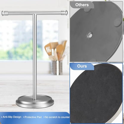 Hand Towel Holder Stand, Free Standing Towel Rack Stand with Stainless Steel Base, Rust-Proof Towel Bar for Bathroom Kitchen Countertop (Brushed Nickel)