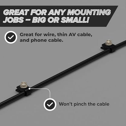THE CIMPLE CO Mini Screw-in Cable Clips and Fasteners - Indoor/Outdoor Single Screw Clips - 3mm Wire Clamps for Fiber Optic Cables and Thermostat, Ground Wires - 3 mm (1/10 Inch), Black, 100 PCS