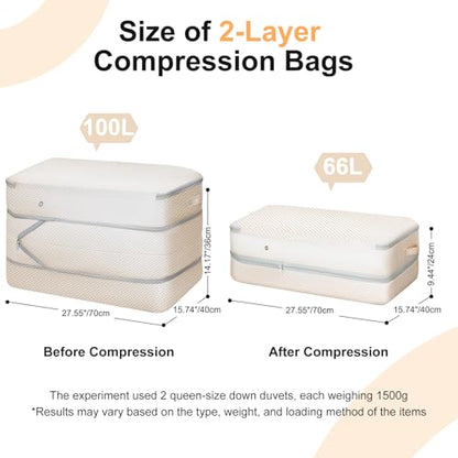 Comforter Storage Bag - Large Capacity Bedding Storage Bags Ultra Space Saving Self Compression Organizer, Washable Compression Bags for Storage Comforter Blanket Duvet Pillow, 4-Pack, Beige