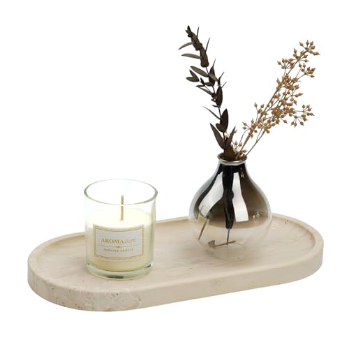 Italian Travertine Tray, 12"x6" Vanity Decorative Marble Tray for Countertop, Catchall Tray for Perfume, Candles, Jewelry Dish Tray