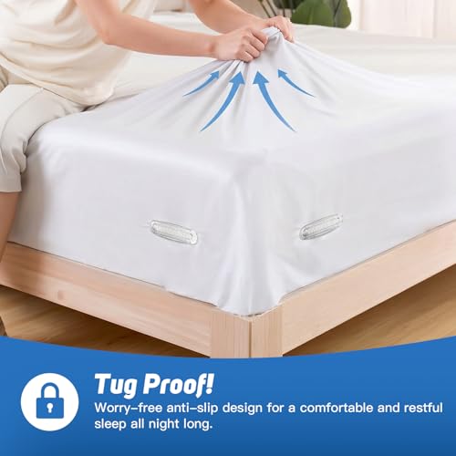FACIACC 4Pcs Bed Sheet Holder for Corners, Upgrade Fitted Sheet Holder | with Lock Strips, 2Pcs Non-Slip Sheet Clips, Keep Sheets Firm & Tight Fitted All Mattress Sizes Easy Installation